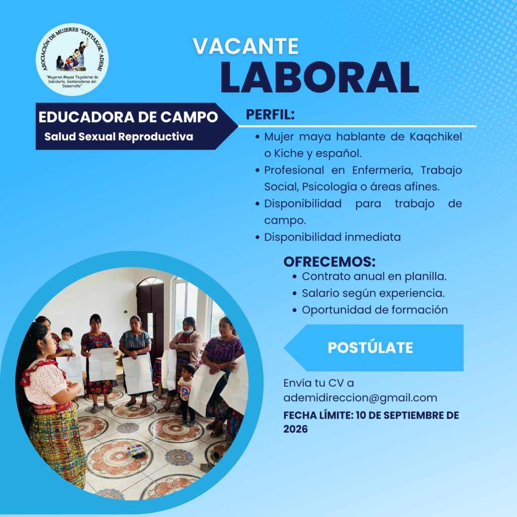 Convocatoria laboral: Educadora de Campo en Salud Sexual Reproductiva anuncio vacante laboral moderno azul 20260904 175703 0000